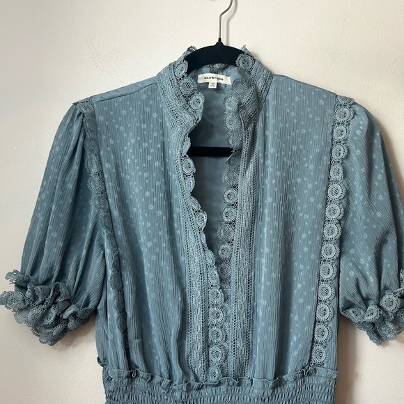 MAX STUDIO Jacquard Dot Lace Trim Maxi Dress in Emerald Size M - Picture 5 of 14